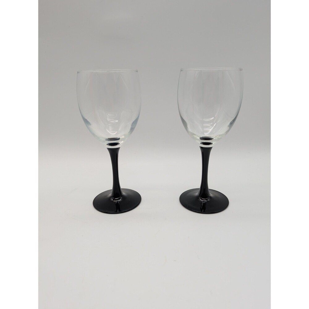 2 Vtg Domino Water Goblets 7.25" Black Stem